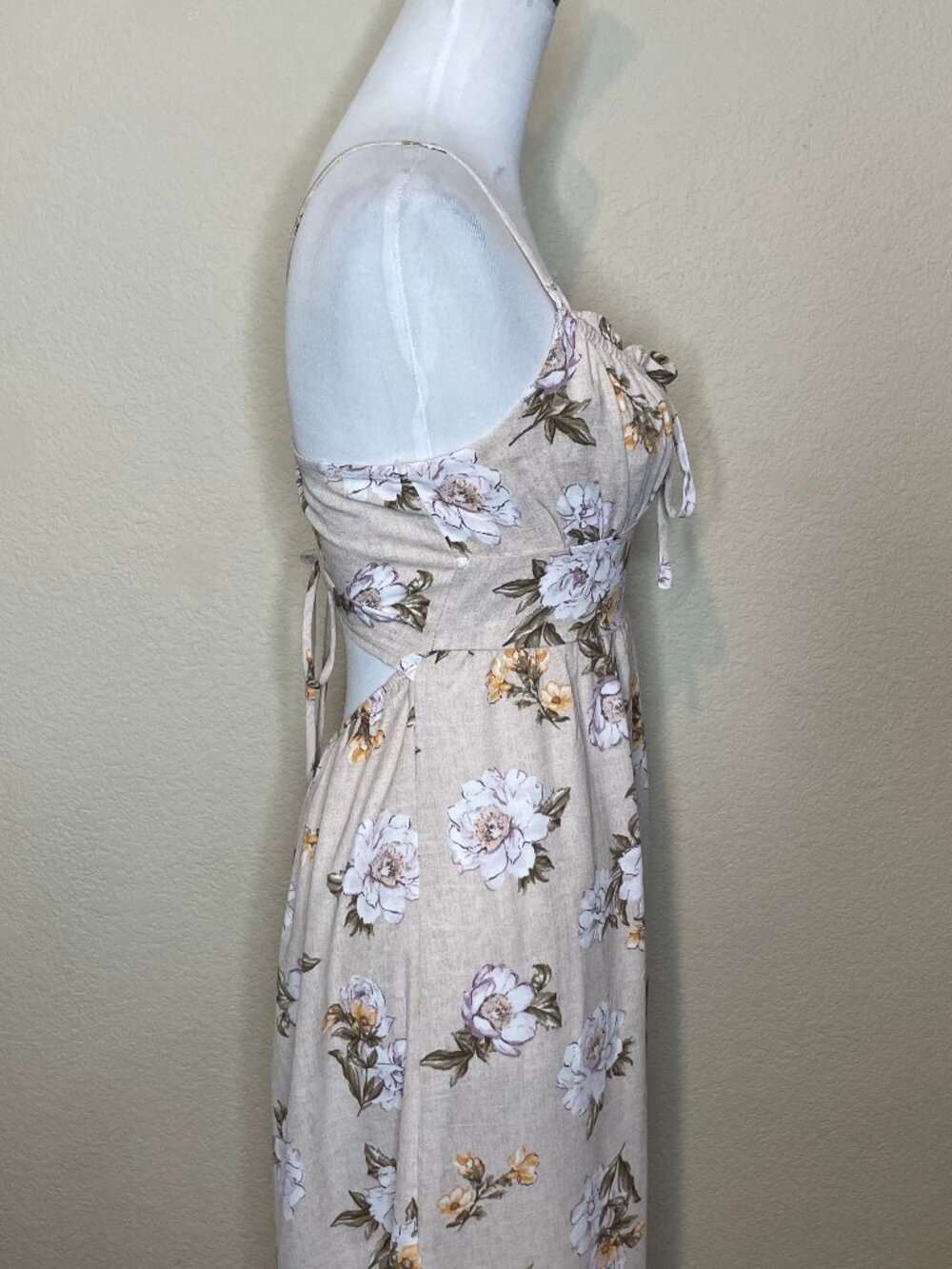 IRIS Cottagecore Floral Backless Maxi Dress Cutout Ruched Bust Slit S - Picture 7 of 14